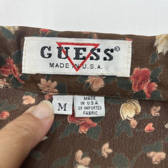 Vintage Guess Blouse Top Women M Brown Floral Y2K Boho Hippie 80s Festival - Picture 3 of 14